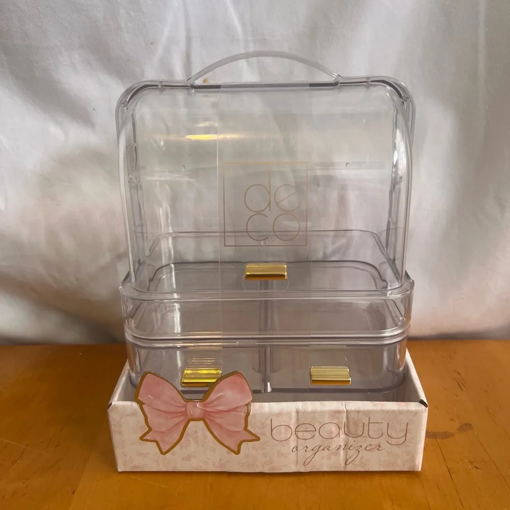 Clear Beauty Organizer with Gold Accents
